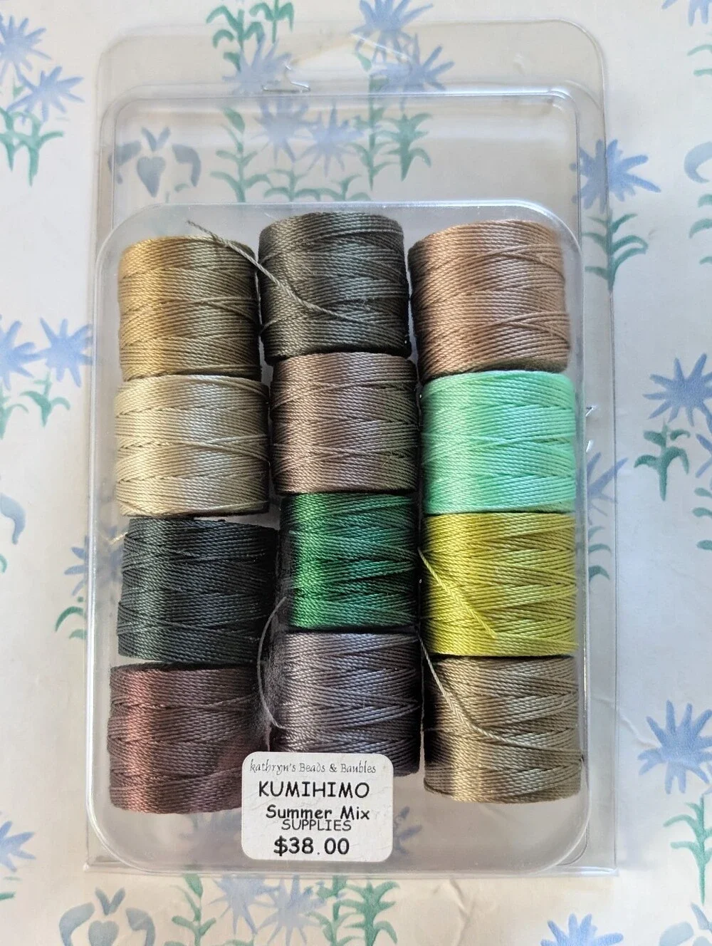 S-Lon Bead Cord by the Beadsmith 12 Color Set NEW Summer Mix Green Brown 77 yds